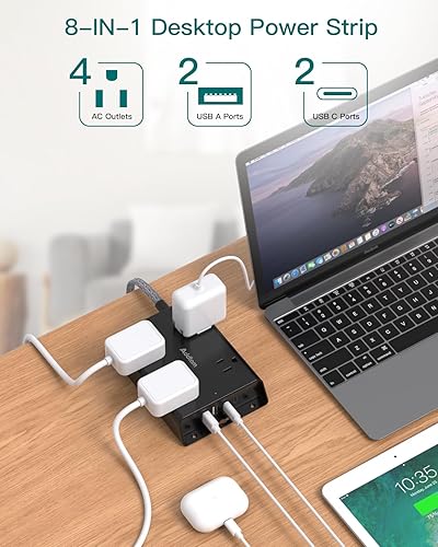 Miniatura 3 de Addtam - Protector de sobretensiones, cable de extensión de enchufe plano de 5 pies con 4 cargadores de pared USB (2 puertos USB C), estación de