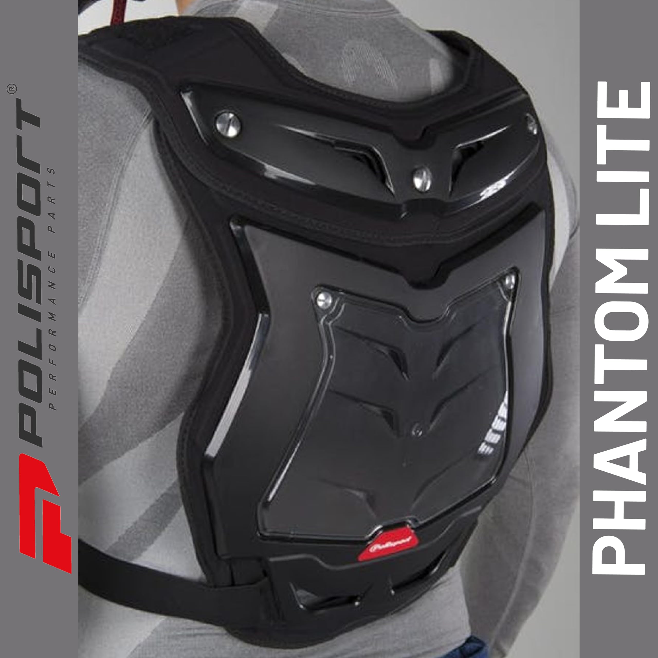 POLISPORT 8003700001 - Protector de peto Phantom Lite con hombreras ajustables y hebillas en el pecho, confortable y adaptable al cuerpo en color negro