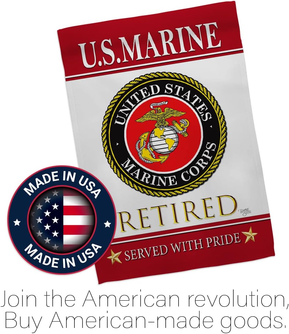 Breeze Decor US Marine Garden Flag Set with Stand Armed Forces Corps USMC Semper Fi United State American Military Veteran Retire Official House Banner Small Yard Gift Double-Sided, Made in USA