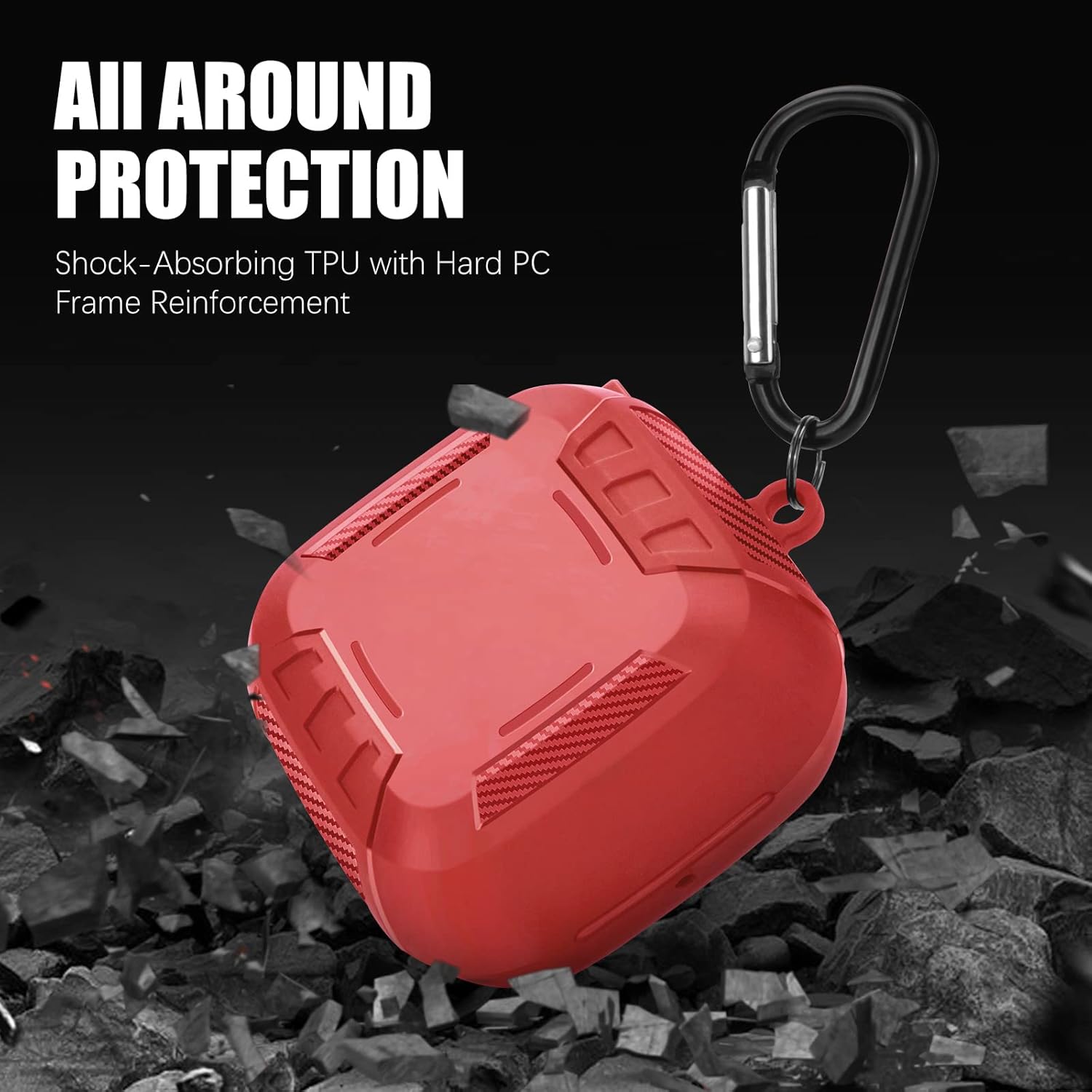 AIRSPO Compatible with Powerbeats Pro Wireless Earbuds Case TPU Military Shell Full Body Protective Cover Skin for Powerbeats Pro (Red) - Image 3