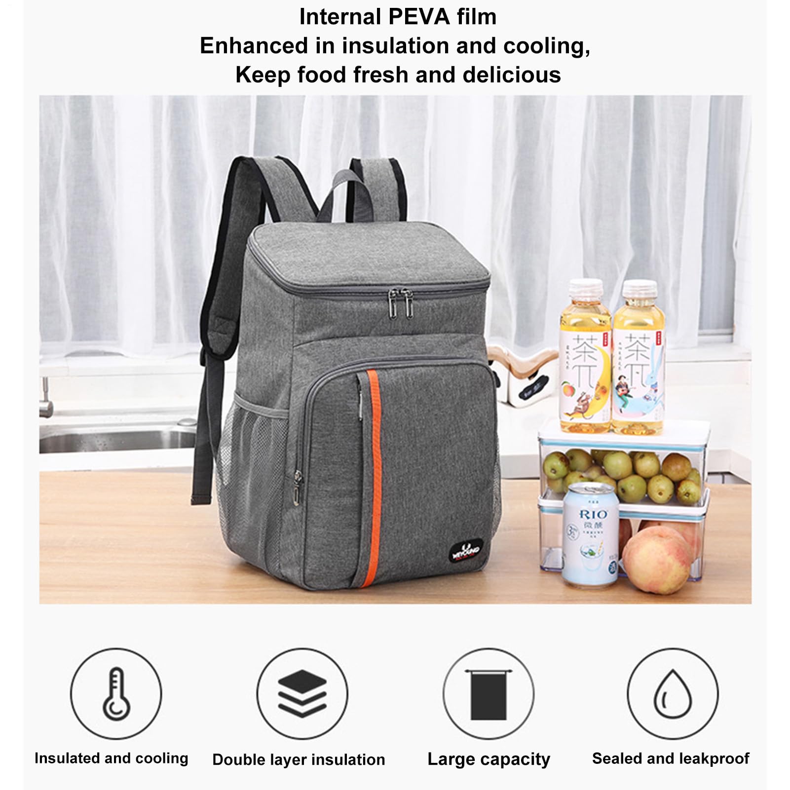 Mochila Aislada - Térmica De 18 litros, Aislante A Prueba De Fugas Multifuncional | Blsa De Almacenamiento Portátil para Picnic Al Aire Libre, Refrigerador para Viajes, Camping, Senderism