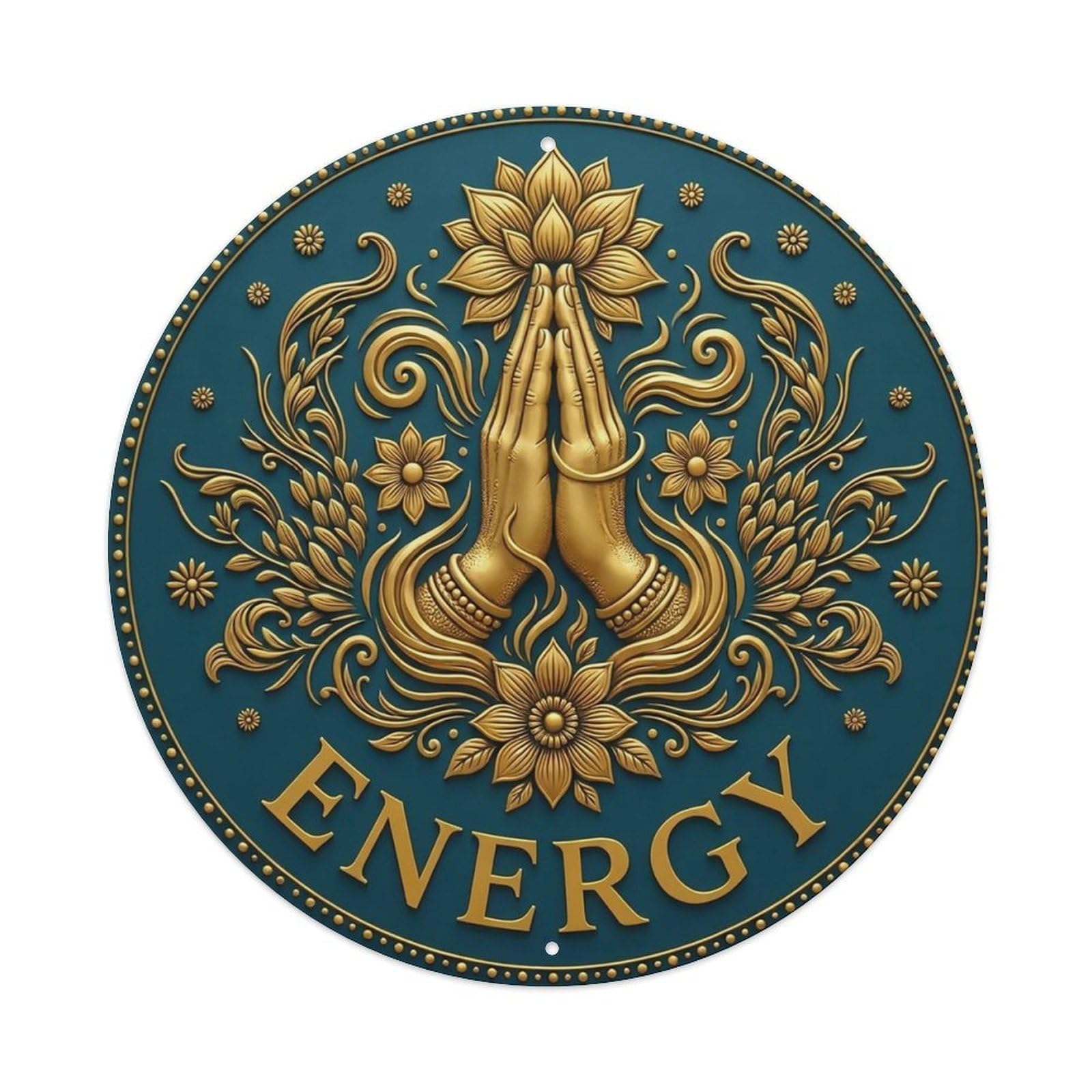 Vintage Namaste Praying Hands Energy Flower Zen Yoga Metal Tin Sign