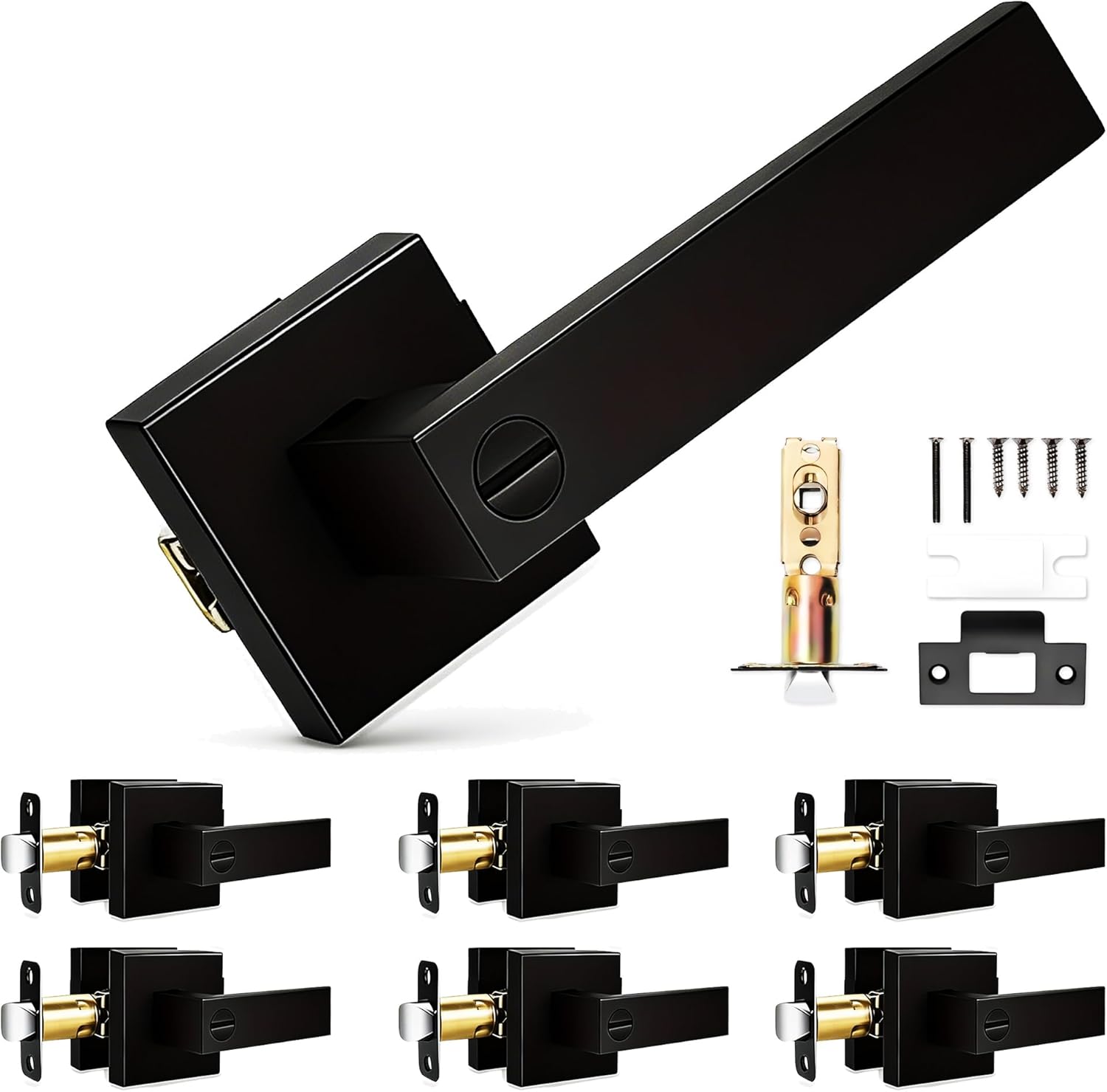 Matte Black Privacy Door Lever, 6 Pack, Interior Door Handle with Thumb Turn Lock, Reversible Modern Lever for Bedroom & Bathroom, Fits 1-3/8" to 1-3/4" Doors