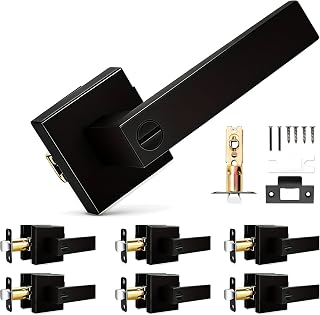 Privacy Door Lever 6 Pack Matte Black Interior Door Handles, Reversible Keyless Lockset for Bedroom Bathroom Office Doors