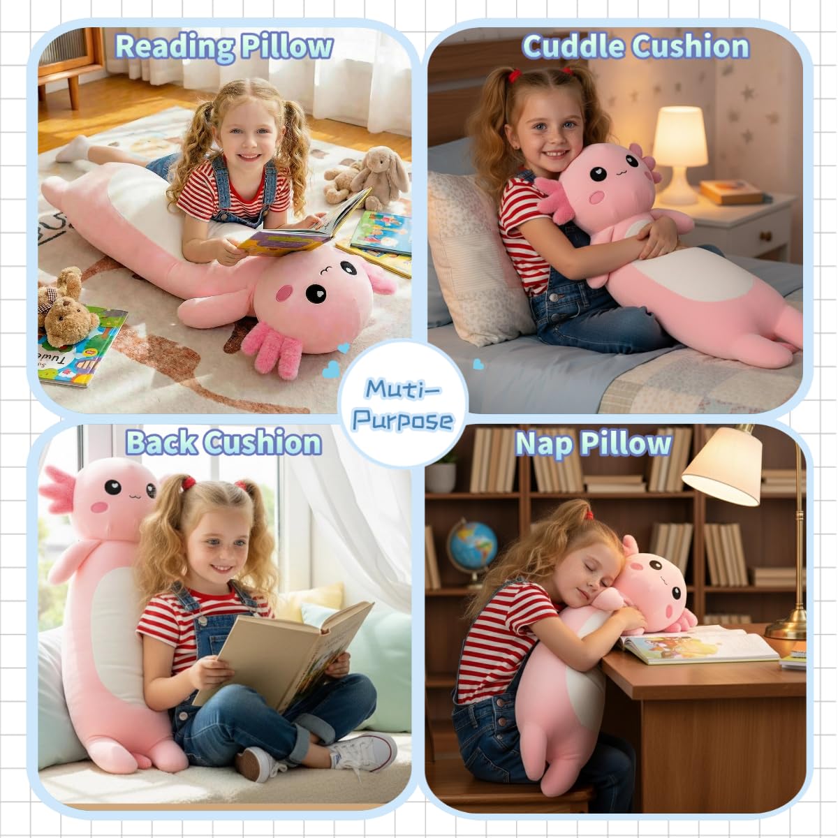 Kekeso Ajolote de Peluche Gigante, Almohada Larga para Abrazar, Peluche Suave para Niños y Niñas - Rosa, 100cm