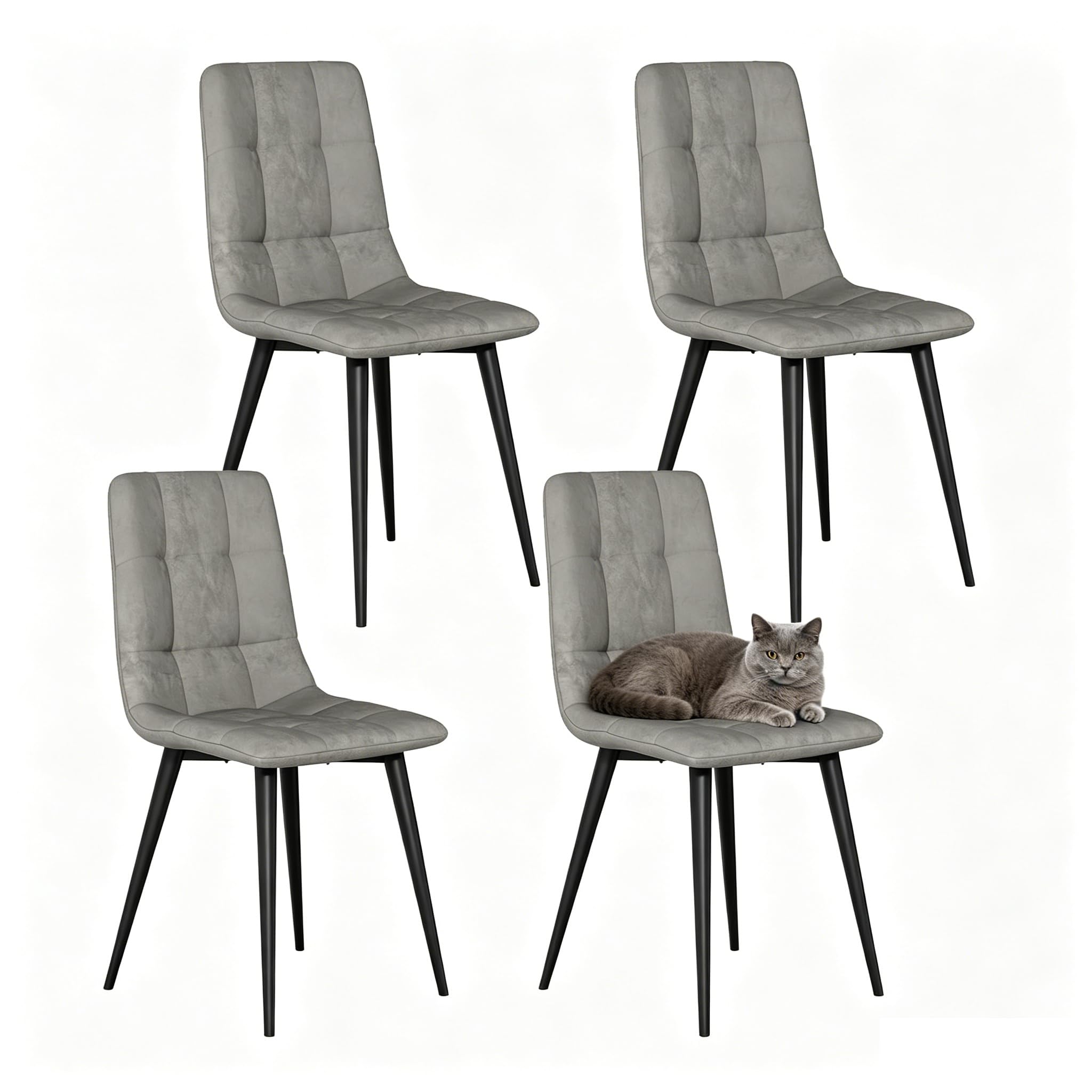 Juego de 4 Sillas Comedor Terciopelo, Estilo Nórdico Moderno, Tapizadas y Acogedoras, (Gris, 4 Pièces)