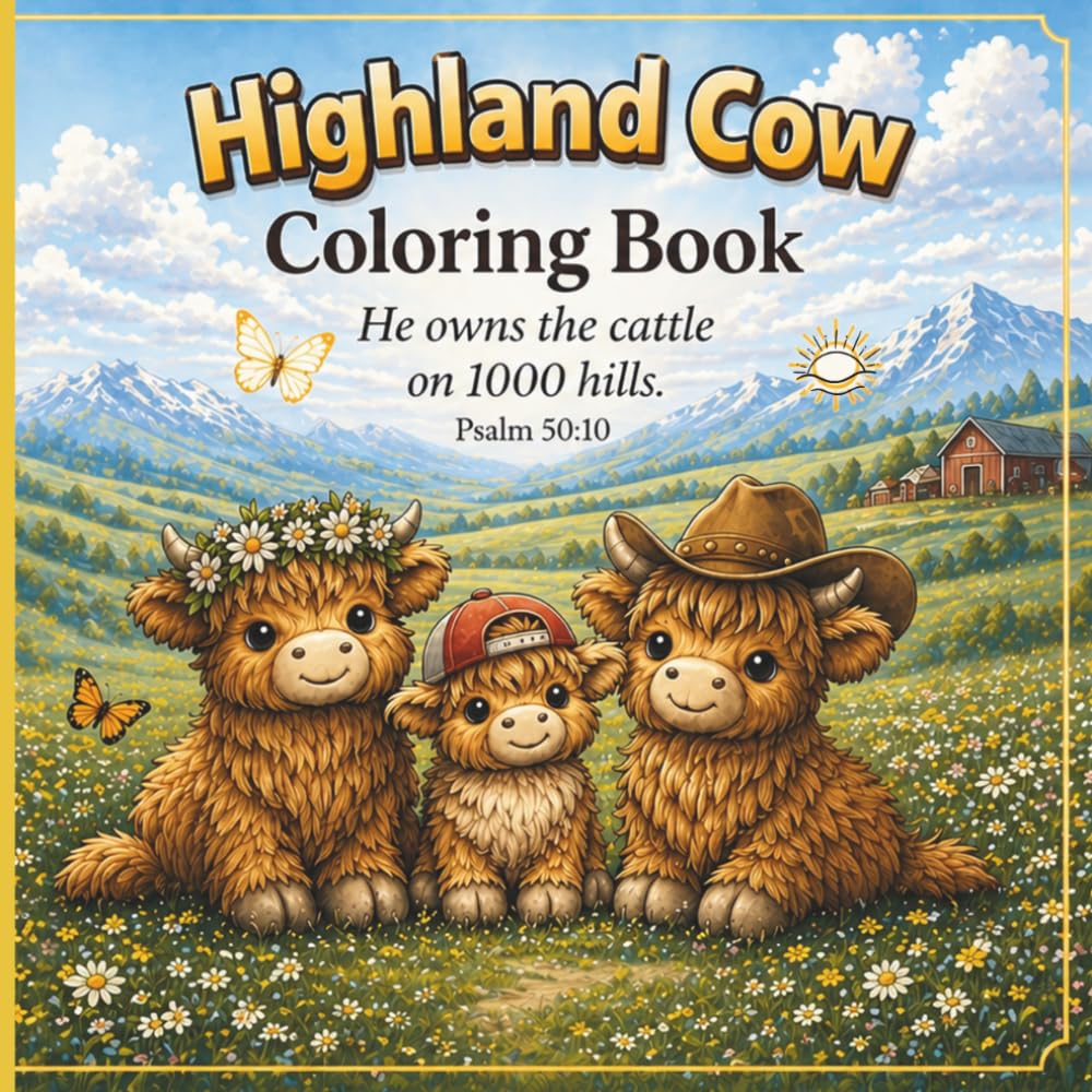 Highland Cow Coloring Book: He Owns The Cattle On A 1000 Hills