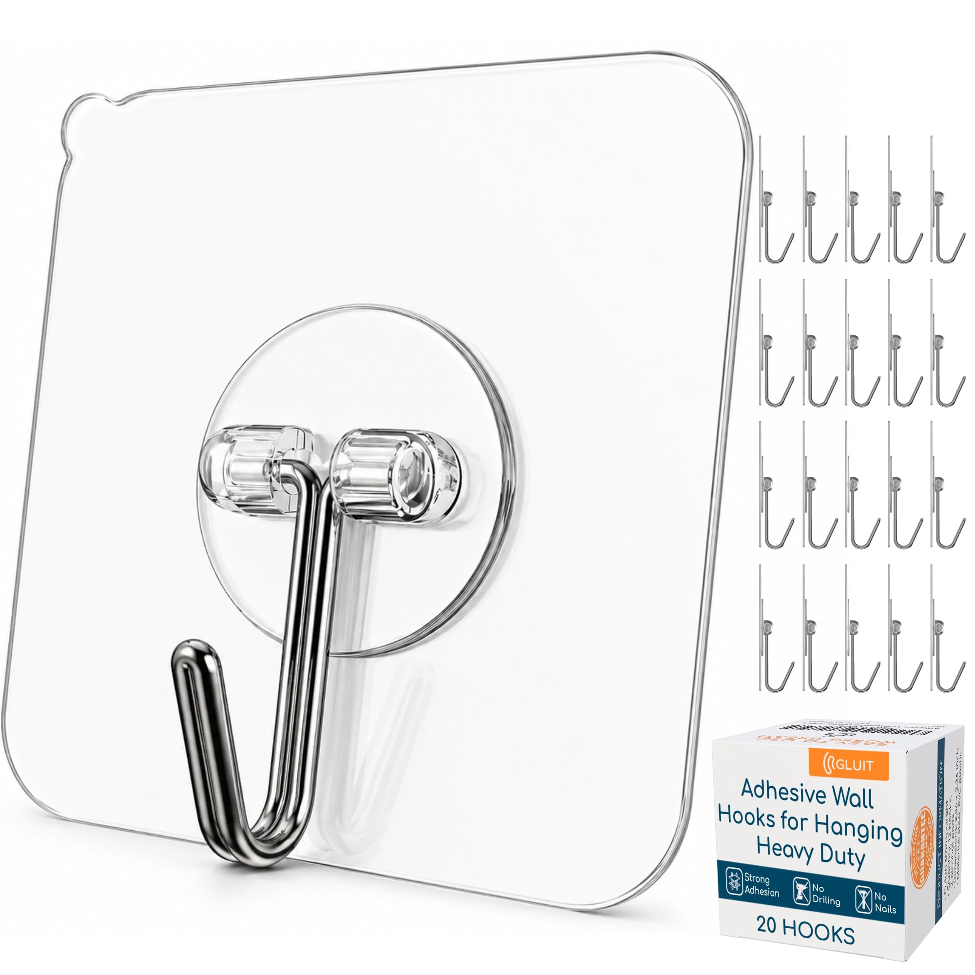 GLUIT clear adhesive hooks 20‑pack | Mubboo