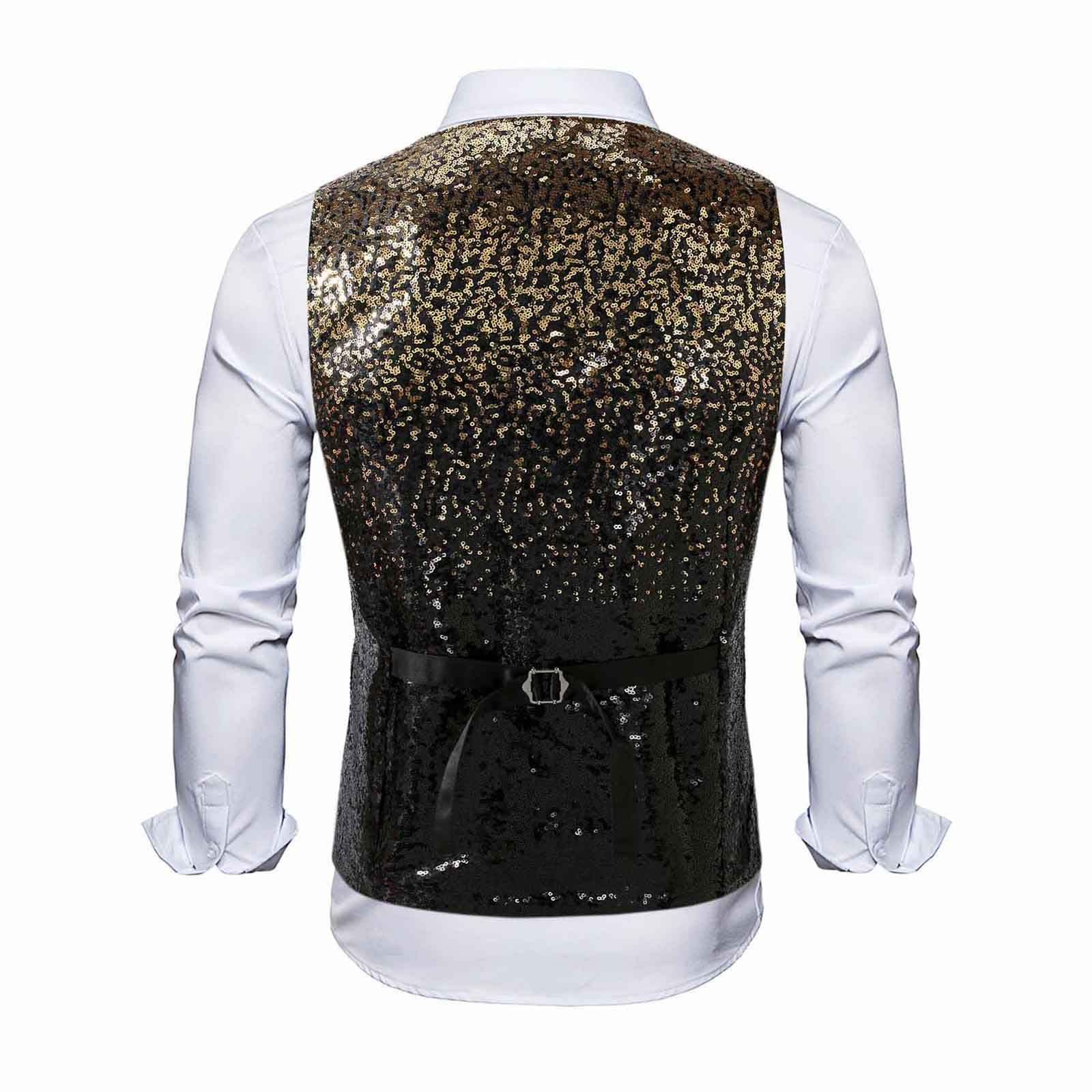 Gilet Uomo Paillettes Glitter Abbigliamento Gotico Vestiti Smanicato Adulti Abiti Carnevale Panciotto Casual Vintage Comode Sportivo Eleganti