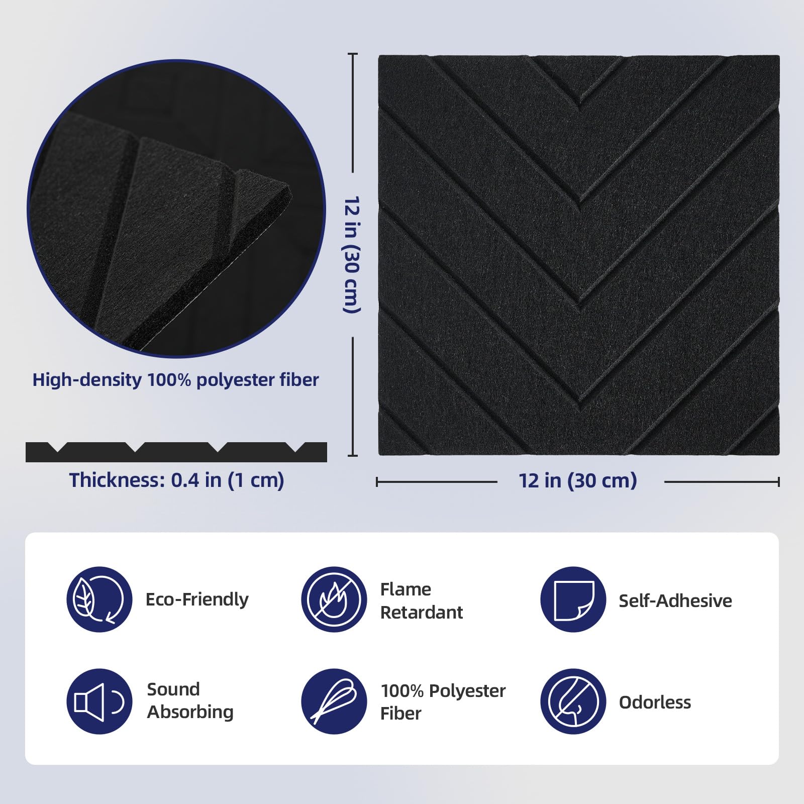 Vieshful Pannelli Acustici Autoadesivi 10 Pezzi 30x30x1 cm – Pannelli Fonoassorbenti Alta Densità per Parete e Soffitto – Insonorizzanti per Studio, Ufficio, Home Cinema, Nero