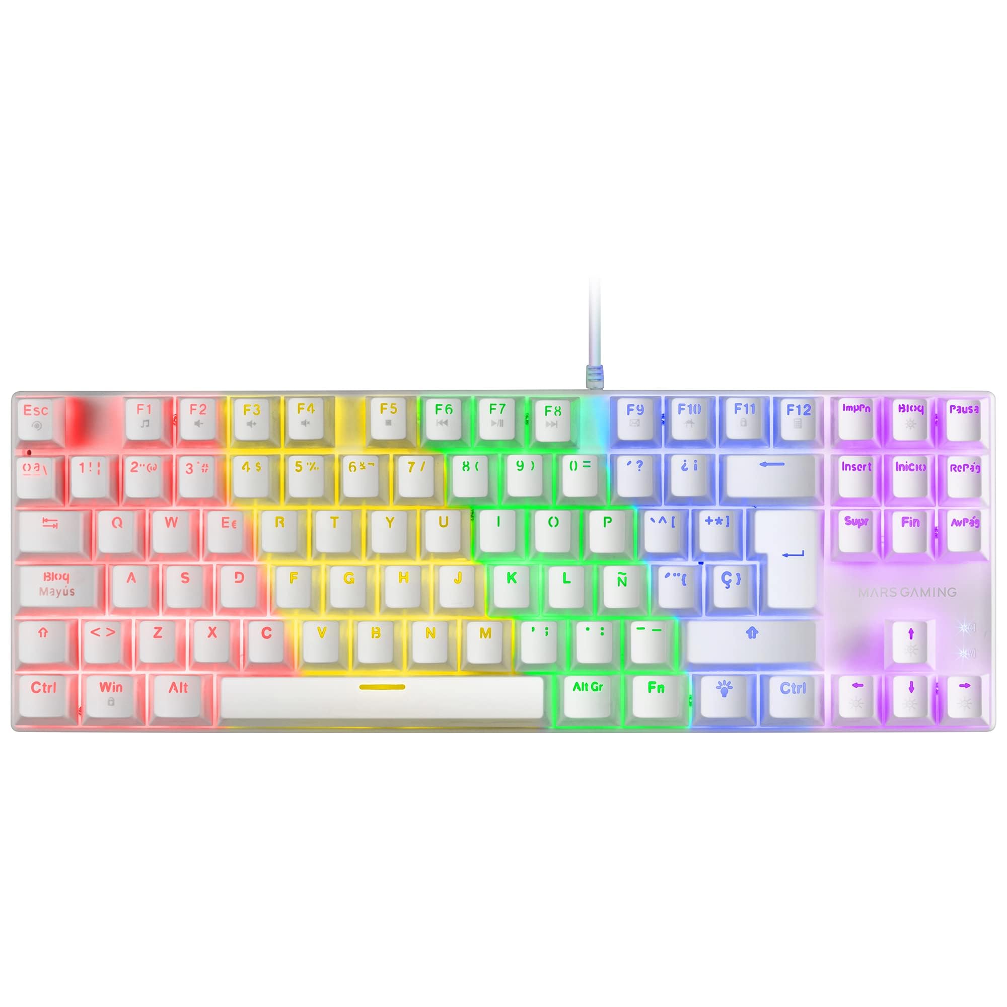 Mars Gaming MK80 Blanco, Teclado Gaming Mecánico TKL FRGB, Antighosting, Switch Mecánico Marrón, Idioma Francés