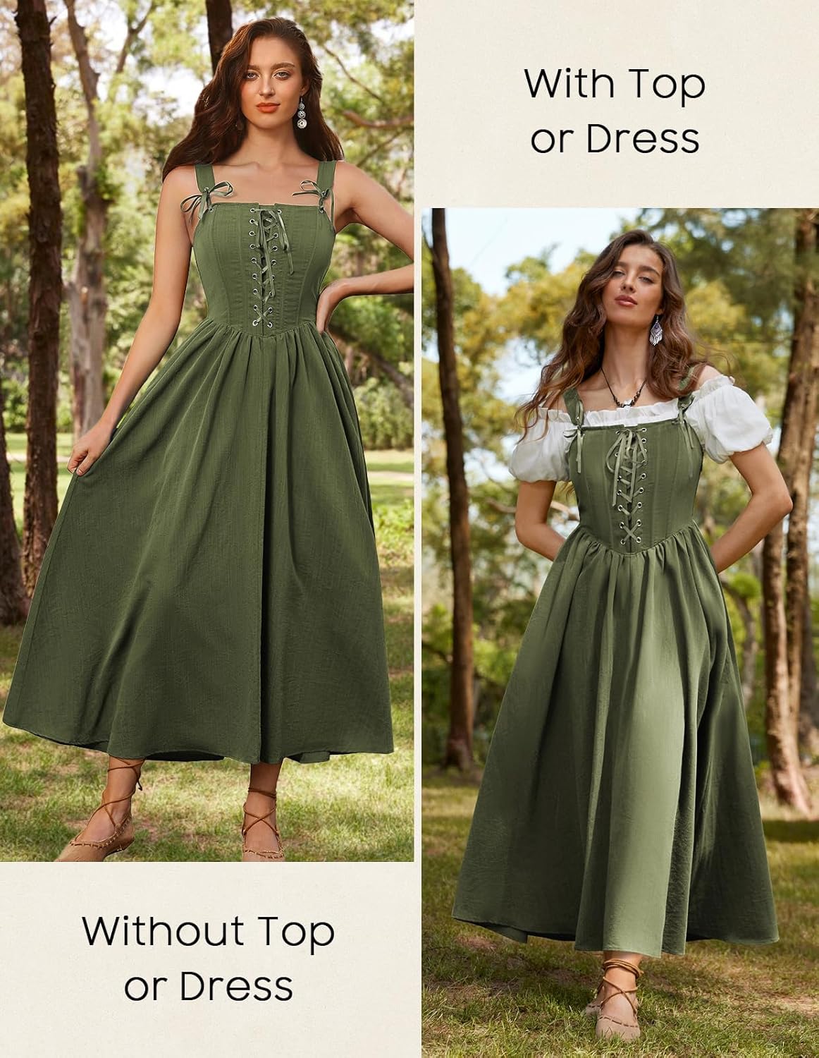 Scarlet Darkness Renaissance Dress Women Lace Up Cottagecore Sleeveless Long Dress Medieval Costume - Image 4