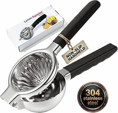 Exprimidor de limón de acero inoxidable, exprimidor manual de cítricos con asas antideslizantes, exprimidor manual grande de acero de grado 304,