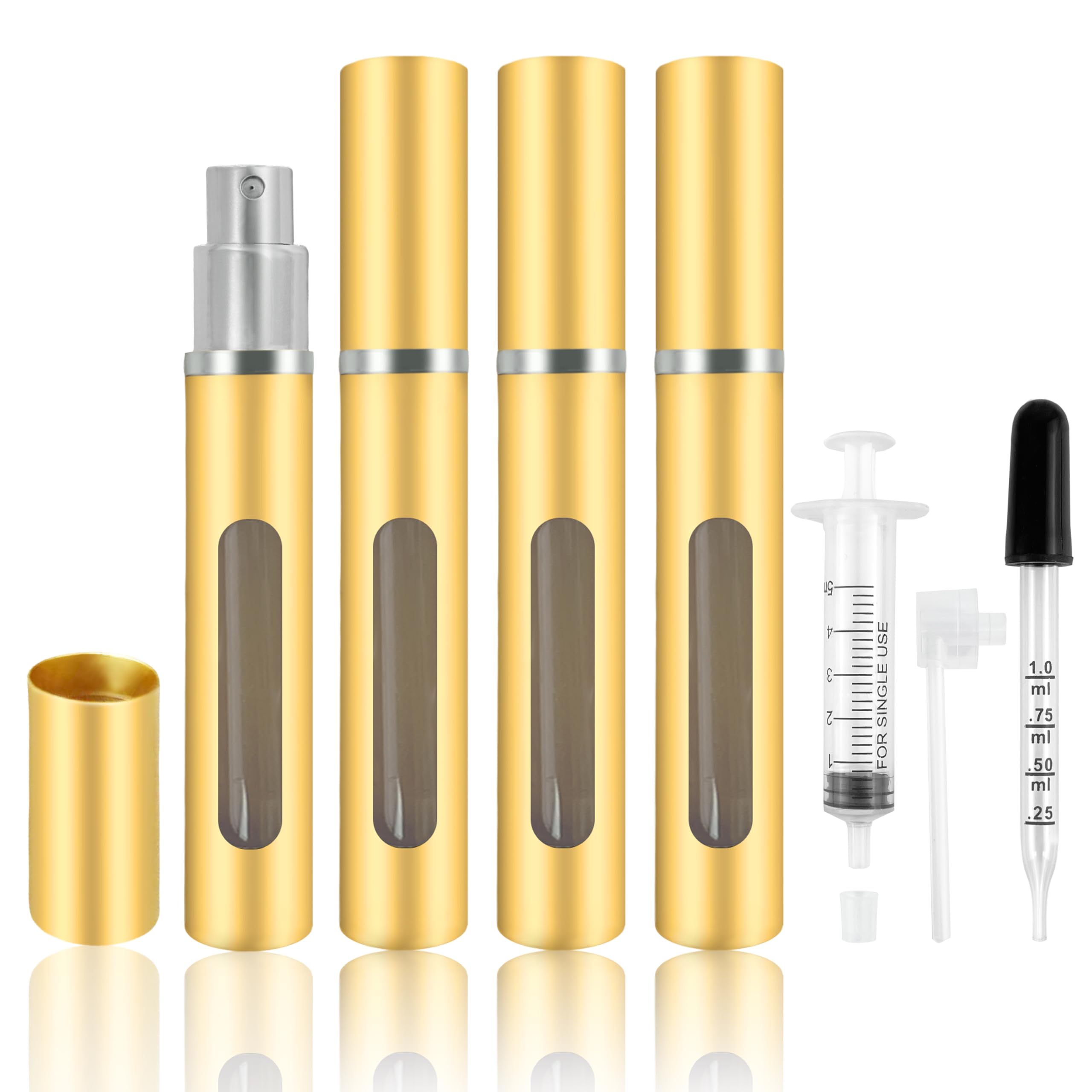 4 Pack Refillable Mini Perfume Atomizer Bottle，Portable Separate Bottles,Travel and Outings Spray Boxes Dispensers 5ml/0.2oz (Golden)