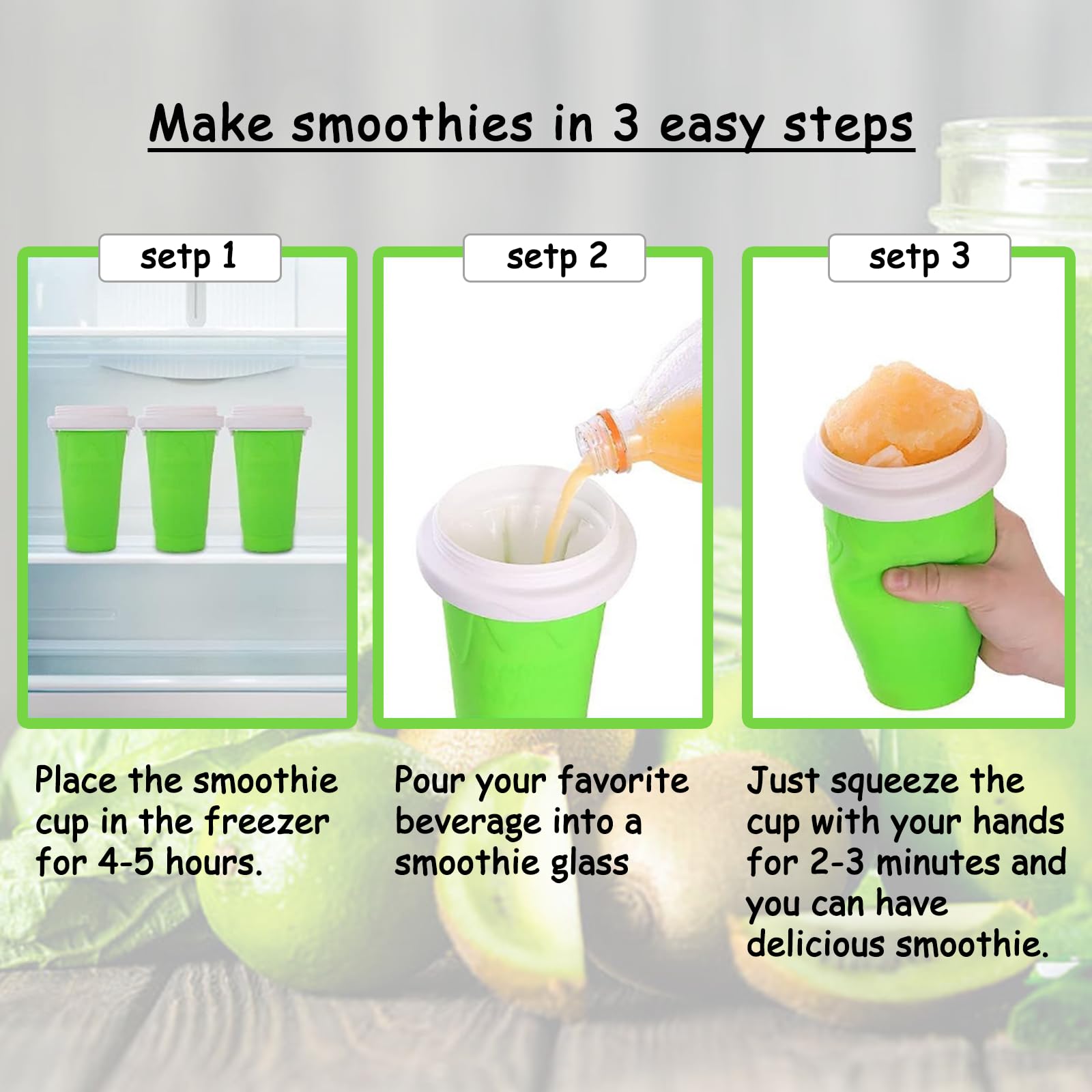 CHENGCHUAN Slushie Maker Up,Quick Frozen Double Layers Cup, Squeeze It Into Ice Homemade Ice Cream Ice Drink,Portable For Outdoor Travel, Gift For Kids Cool Summer (Green), 8.11*4.17 inch