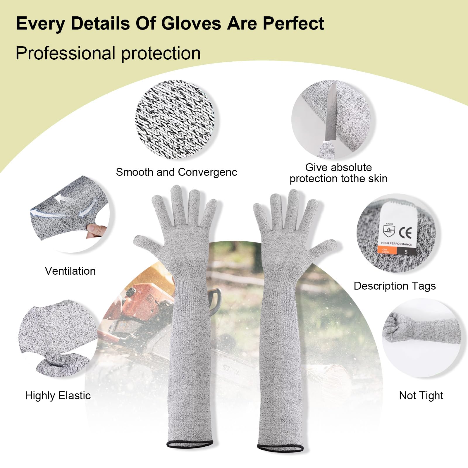 ELUBLU Cut Resistant Gloves,Level 5 Protection,Upgraded Long Gardening Gloves,Butcher Cut Proof Gloves,For Meat Cutting,Wood Carving,Mandolin Slicing And Other Uses (grizzly) - Image 3