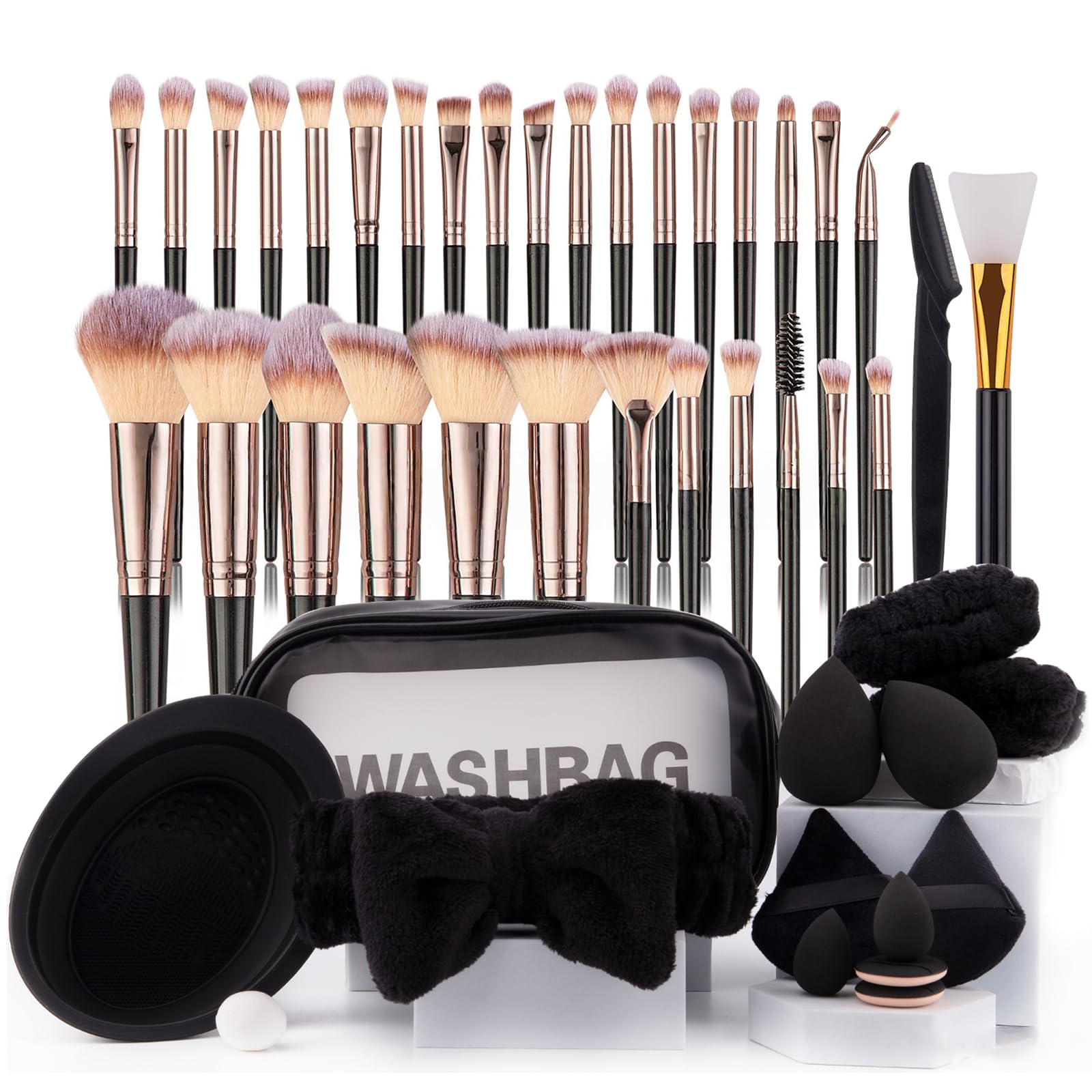 Makeup Brush Set, 45PCS Travel Makeup Tools for Travel with Sponge, Powder Cap, Brush Cleaner, Professional Face Brushes for Foundations Powder Concealer Eyeshadow Blush
