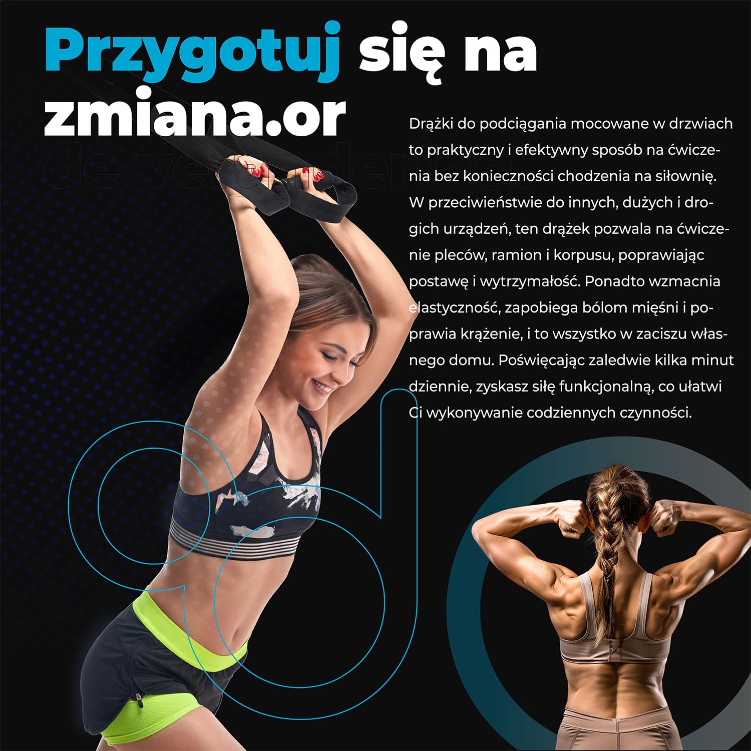 OcioDual Drążek do podciągania Door Pull-Up bez śrub + paski do podwieszania (+Dip), Drążek do podciągania montowany na drzwiach, Składany drążek do podciągania montowany na drzwiach