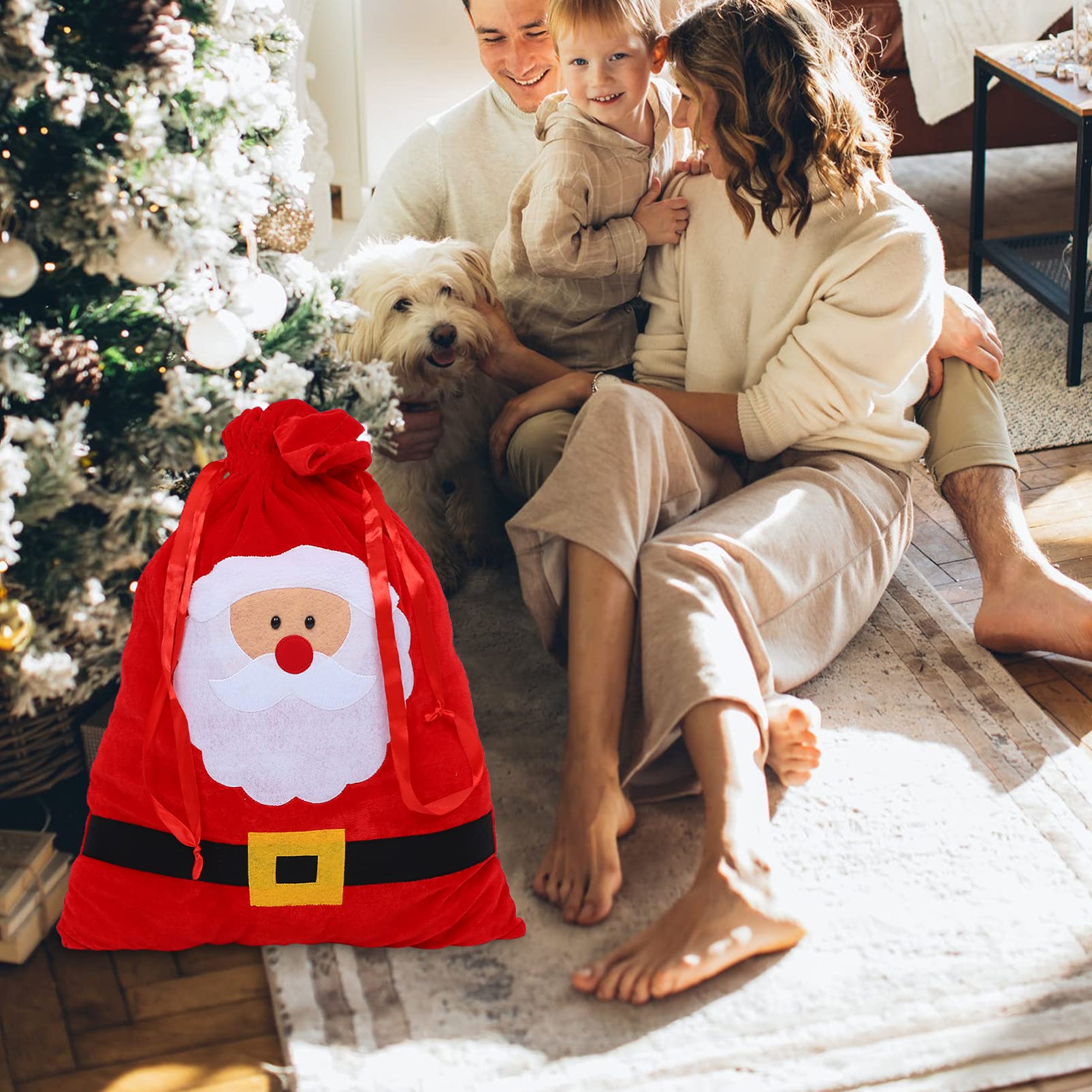 FRCOLOR 3 Piezas Bolsa de Navidad adornos Día festivo bolsa de arpillera de papá noel christmas bag bolsas navideñas bolso de lazo de Bolsa para envolver dulces Paño