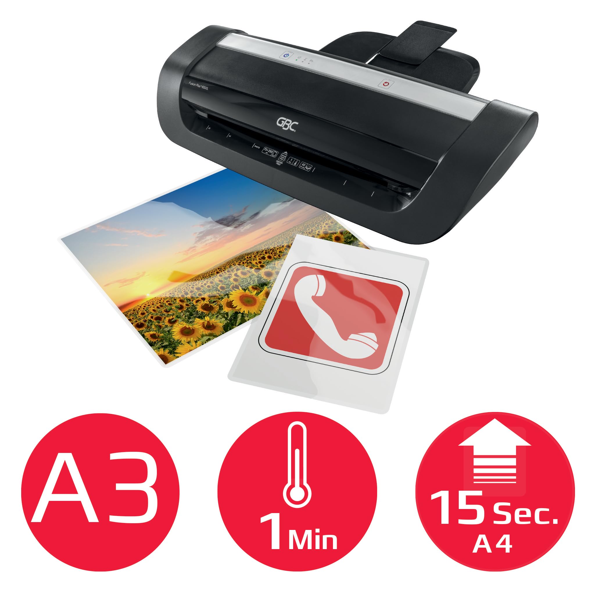 GBC 4402134EU – Plastificadora Fusion Plus 6000L A3, Calentamiento En 1 Minuto, Ajuste Automático De Grosor, Plastificación De 2x75 A 2x250 Micras, Retroceso Automático Anti Atascos