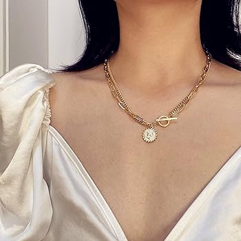 ZXCL Vintage Multilayer Crystal Pendant Necklace Women Gold