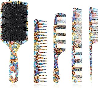 Conjunto de 5 unidades de escova de cabelo Escova de desembaraçar Pente de cauda larga Pente de dente para cabelo Pente para cabelo seco e úmido Escovas de cabelo para limpeza e penteado conjunto de escova de cabelo,pente de cabelo,escovas de cabelo,conjunto de pente desembaraçador,kit pente Multicolor