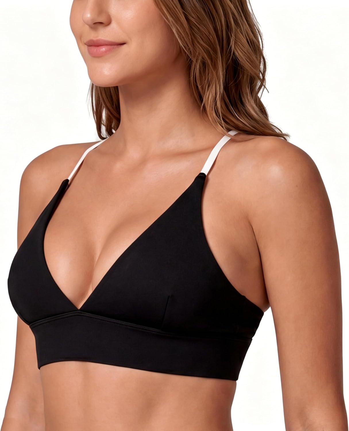Sunzel Women's Deep V Neck Cross Back Adjustable Contrast Straps Sports Bra