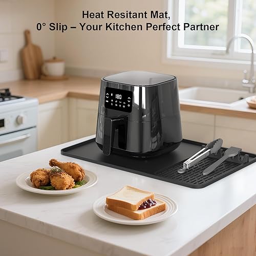 Miniatura 2 de Alfombrillas de silicona resistentes al calor para encimera, alfombrilla de freidora de aire de 24 x 16 pulgadas con soporte de accesorios de cocina