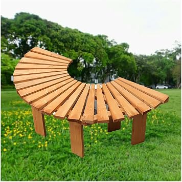 Outdoor Wrap Around Tree Bench, Semi-Circular, 120CM/47.2IN, Brown Wood, 661 lbs Capacity