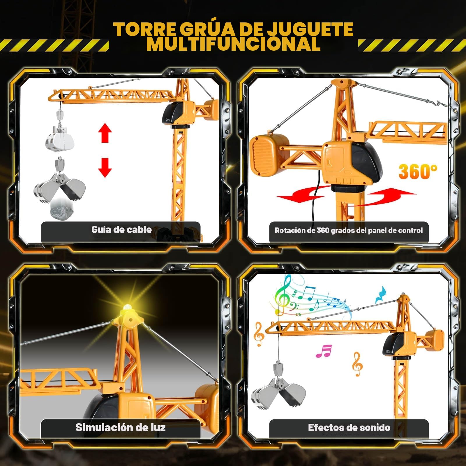 HILKKET Grúa Teledirigida y Camión de Juguete, 2,4 GHz Grua y Camión para Niños a Partir de 6 Años, Grúa Eléctrica con Gancho Elevador, Faro y Sonido, Juego de Juguetes