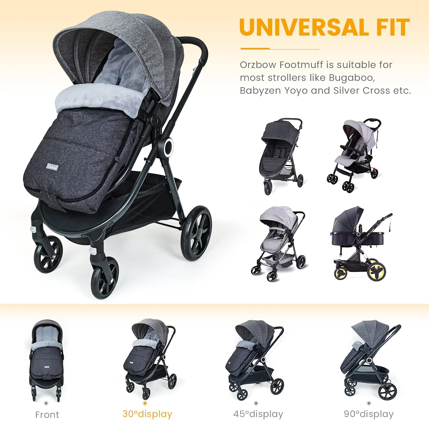 Orzbow Warm Bunting Bag Universal,Stroller Sleeping Bag Cold Weather,Waterproof Toddler Footmuff (Black)