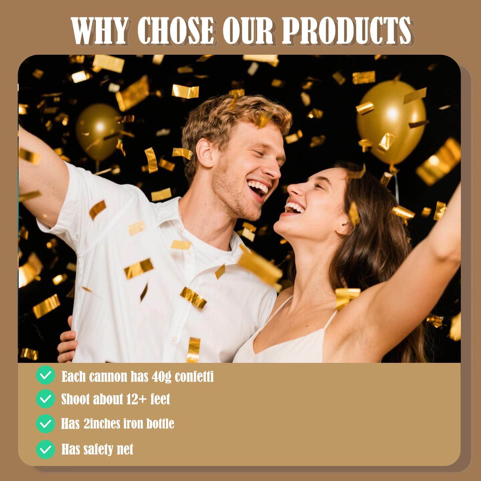 Konfettikanonen, goldfarben, 5er-Pack, 30,5 cm, Party-Popper für alle Feiern: Hochzeiten, Weihnachten, Jubiläen und mehr