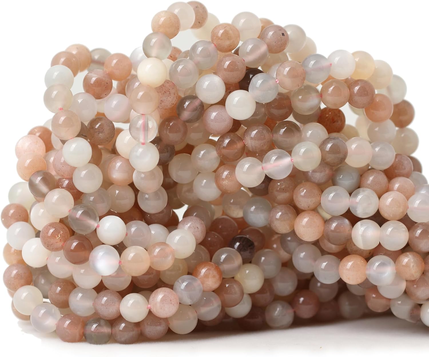 60PCS 6mm Natural Rainbow Moonstone Stone Gemstone Round Loose Beads for Jewelry Making 1 Strand 15"