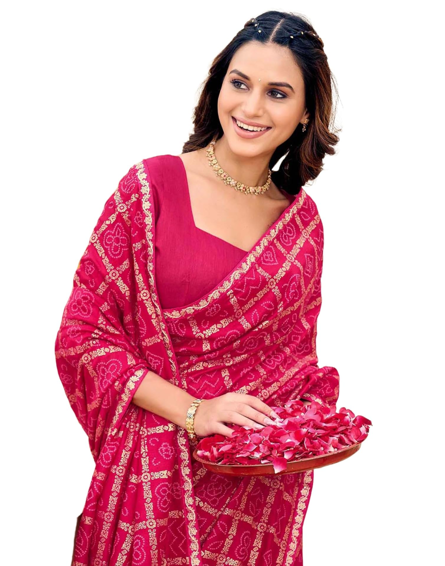 siril Women's Vichitra Silk Foil Bandhani Printed Saree With Unstitched Blouse Piece-picture-37