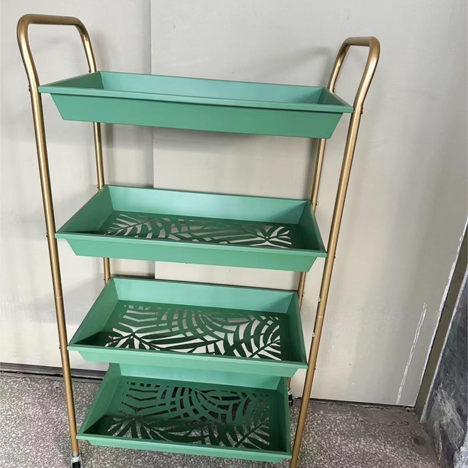 Carrito rodante de metal de 4 niveles, almacenamiento versátil para oficina, baño, cocina, carrito utilitario resistente con ruedas (blanco)