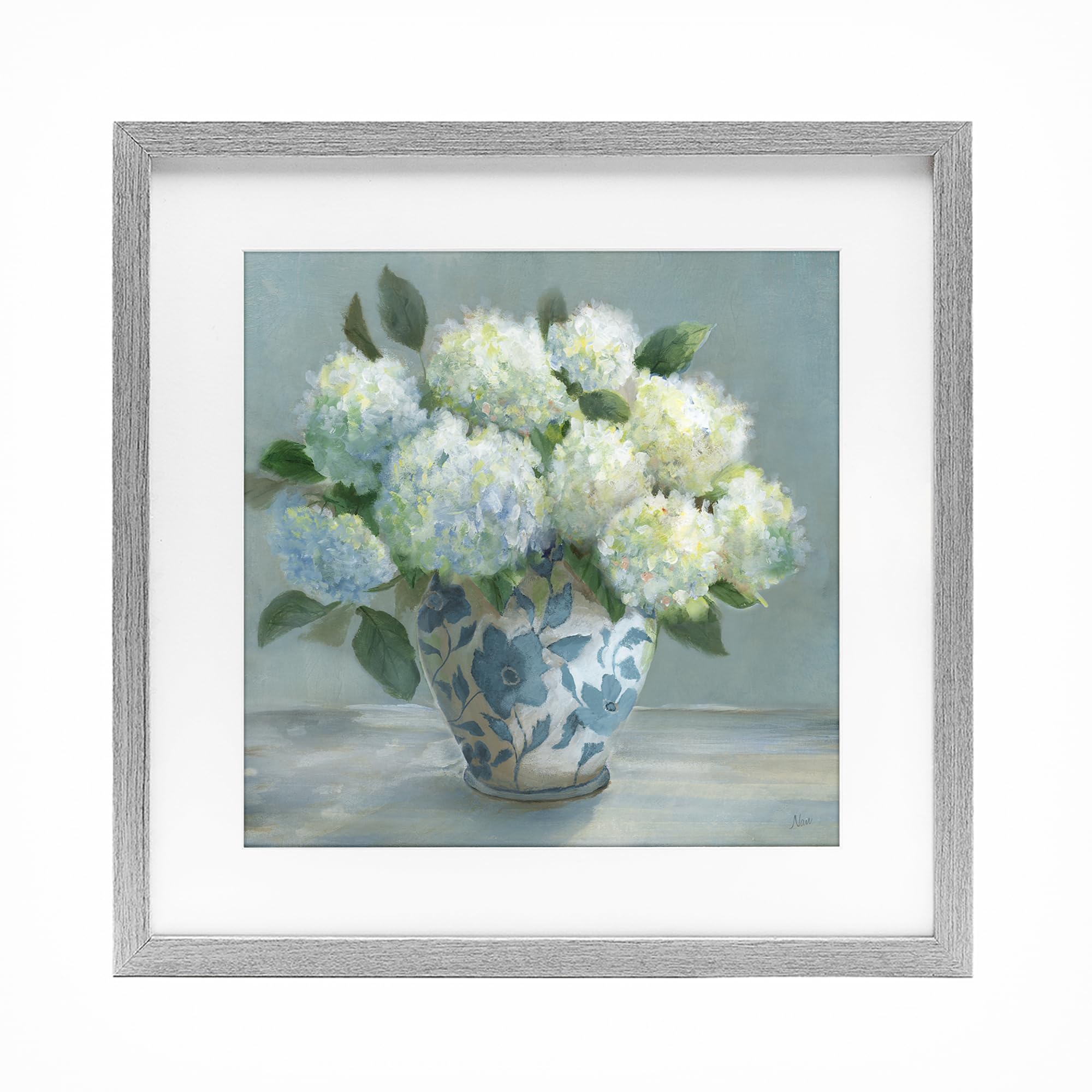 Stupell Industries Farmhouse Gray (Textured) 'Hydrangeas In Elegant Vase'| Framed Print Under Glass