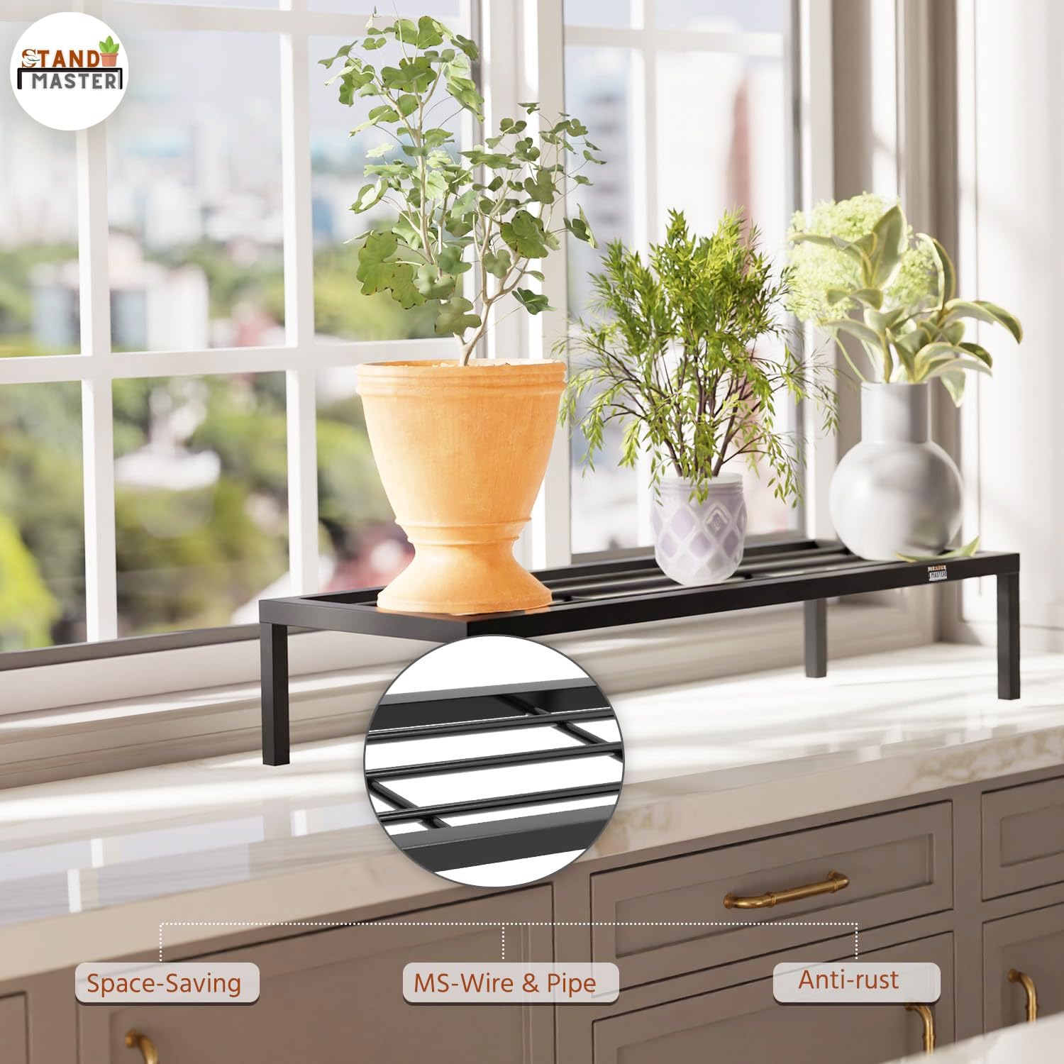 Stand Master Plant Stand For Balcony & Living Room Anti-Rust Pot Stand For Outdoor & Indoor Planters Gamla Flowerpot Garden Stand Plant Stands For Balcony Decoration Black Color 24 Inch | Plant Stand For Living Room (Set of 1) - Image 2 thumbnail