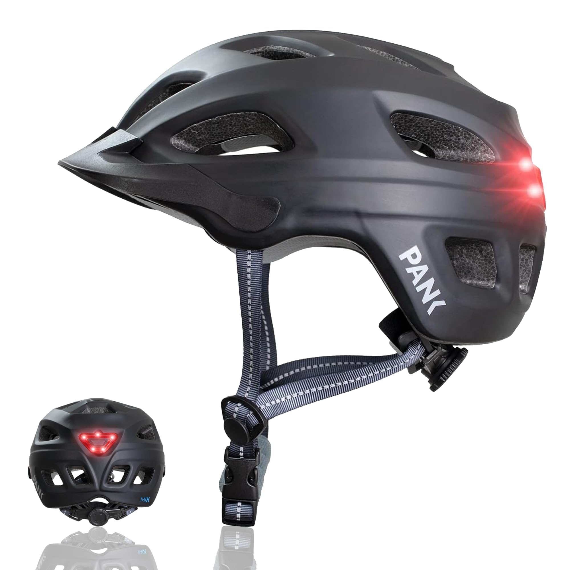 PANK Casco Bici Uomo - Certificato CE, Con Luce di LED - Casco Mtb Uomo, 325g Leggero, Adatto per Monopattino Elettrico Adulti Mountain Bike