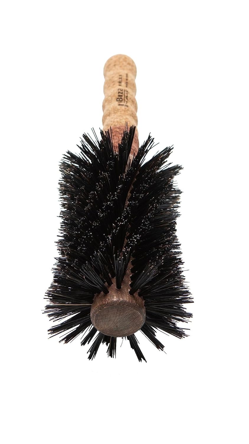 Ibiza Hair Boar Bristle Concave Barrel Brush (RLX Series) | Reinforced Swirled Bristles & Cork Handle | Contours to the Head Shape | Adds Shine | Ideal for All Hair Types | Heat Resistant