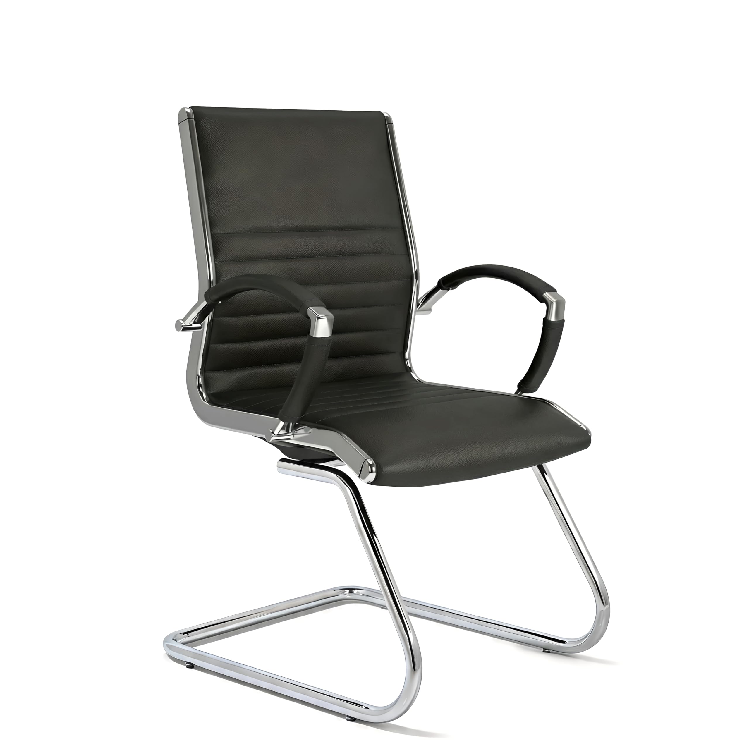 VERSEE Besucherstuhl Montreal aus Echtleder, Schwarz, Sitzhöhe 45 cm | Moderner Konferenzstuhl für Büro, Besprechungs- und Wartezimmer, ergonomisch gestaltet und stabil