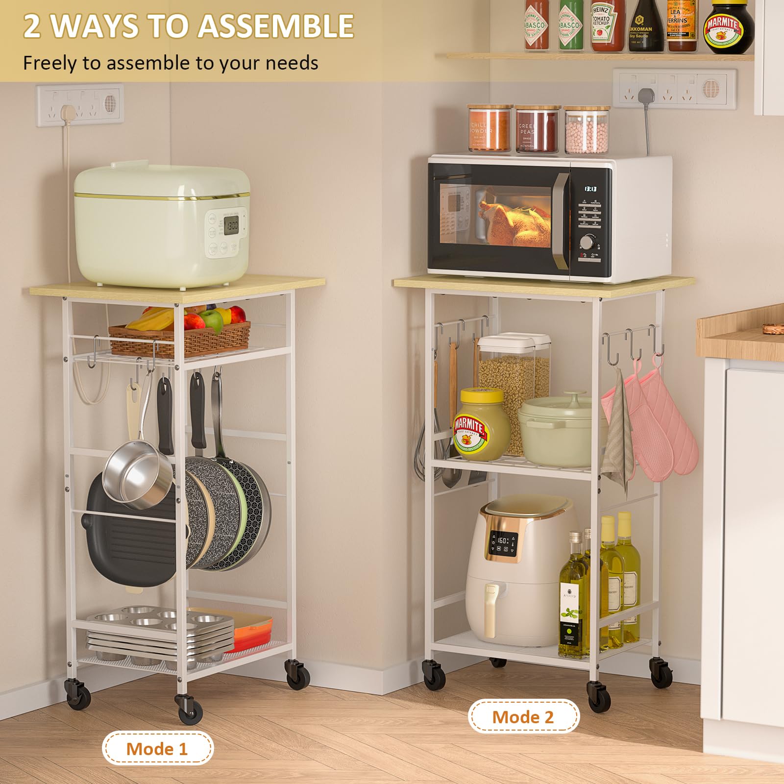 ThreeHio Chariot De Cuisine Roulant Pour Micro-ondes, 4 Niveaux De Rangement Pour Micro-ondes, étagère