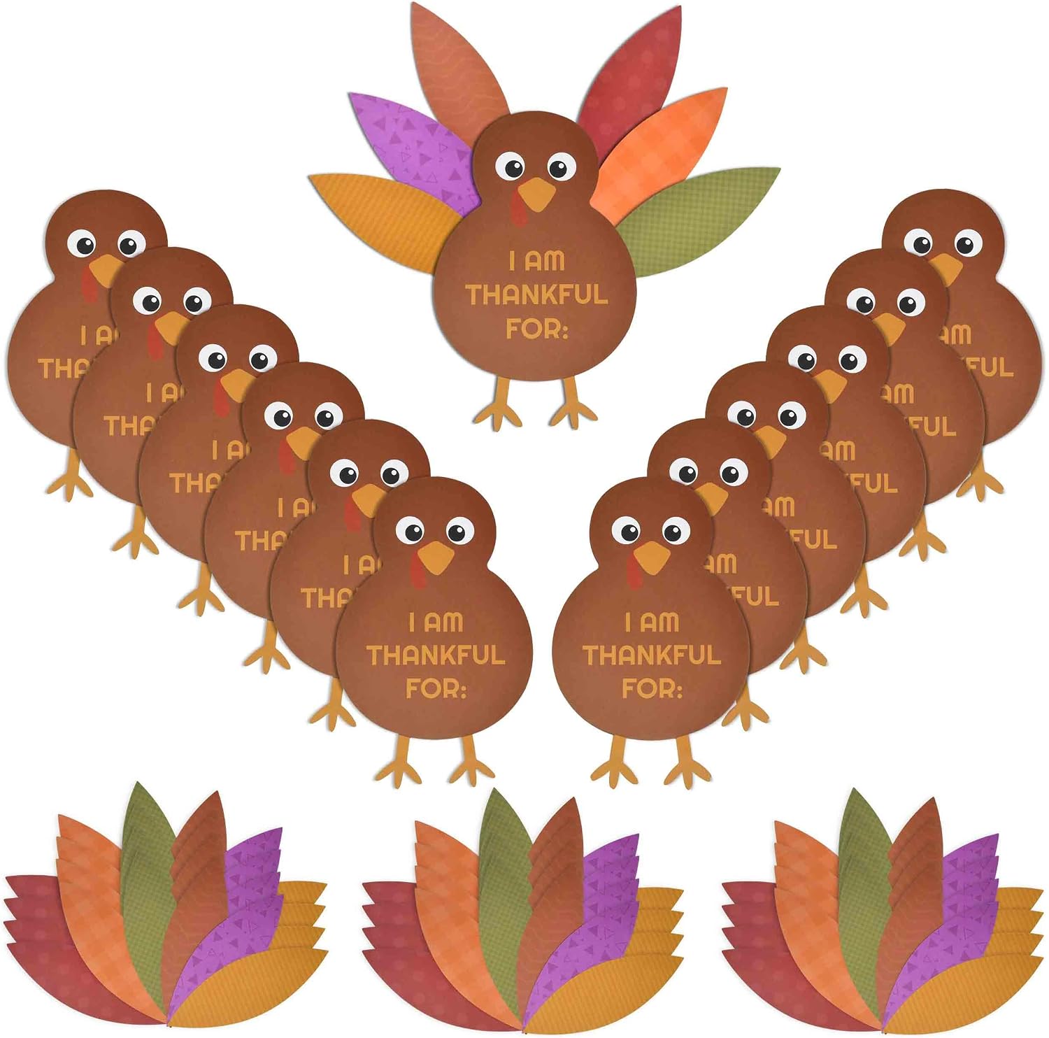 Thanksgiving Turkey Craft Kit 12 Pack Paper Turkeys 72 Colorful Feathers