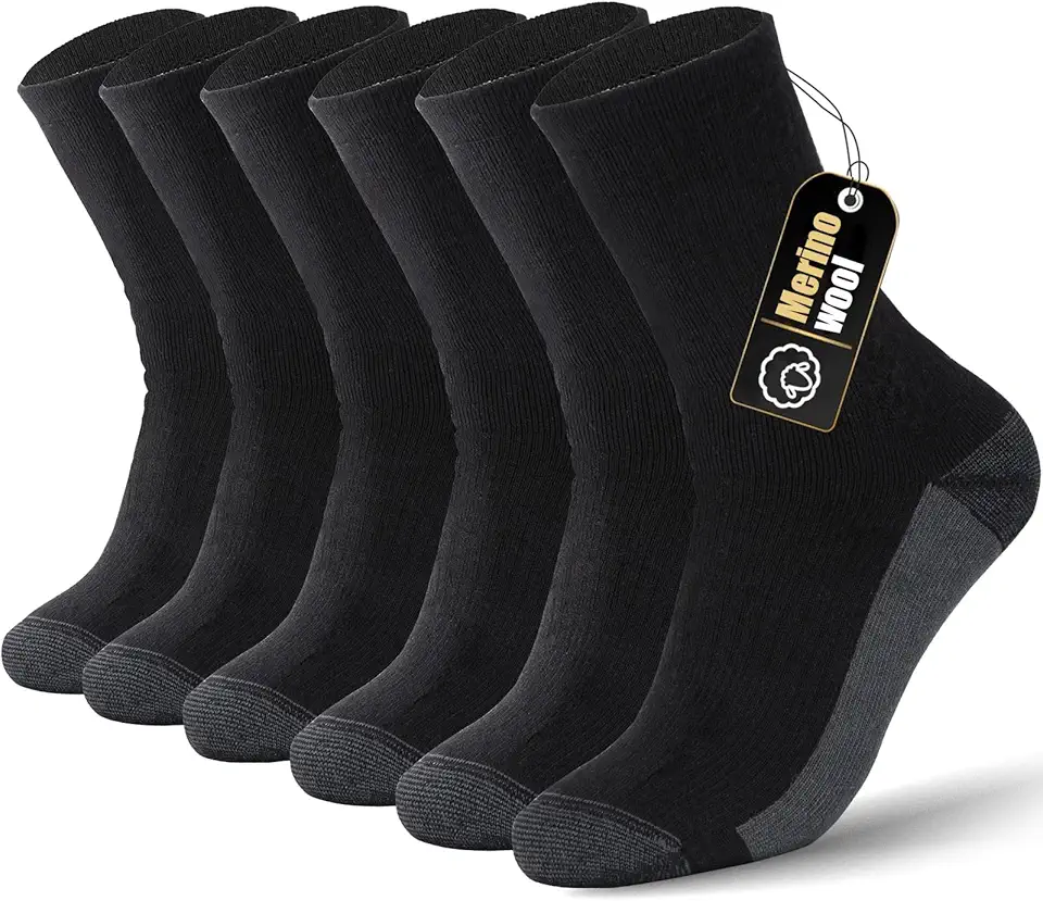 Bykoag Merino Wool Hiking Crew Socks for Men & Women, Thermal Warm Crew Winter Boot Sock, Cushioned Moisture Wicking Socks, 3 Pairs