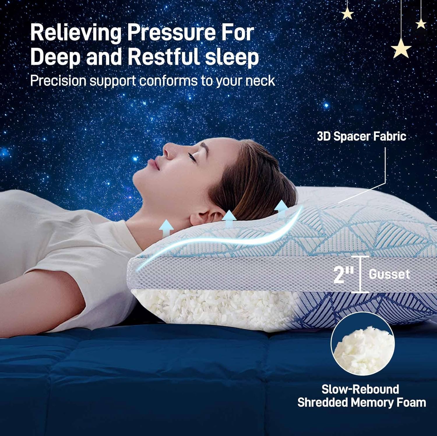 Shredded Memory Foam Cooling Soft Bamboo Viscose Pillows King Set of 2, Adjustable Hypoallergenic Hotel Quality Pillows for Back, Stomach or Side Sleeper, Oeko-TEX Certified - Image 3