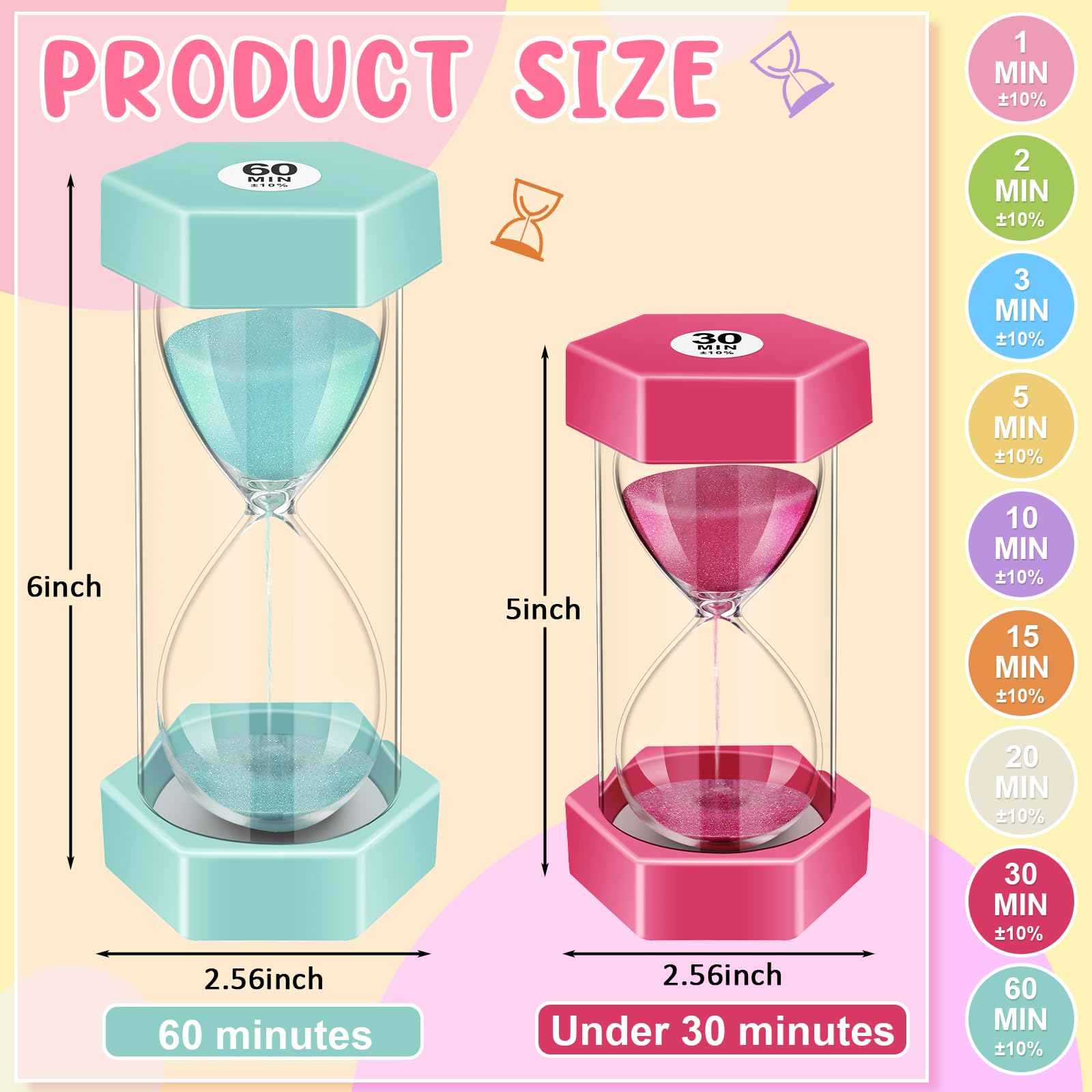 Yunsailing Set di 9 clessidra colorate con sabbia da 1/2/3/5/10/15/20/30/60 minuti, per bambini, in plastica, per aule, casa, ufficio, cucina, giochi (colori macaron)