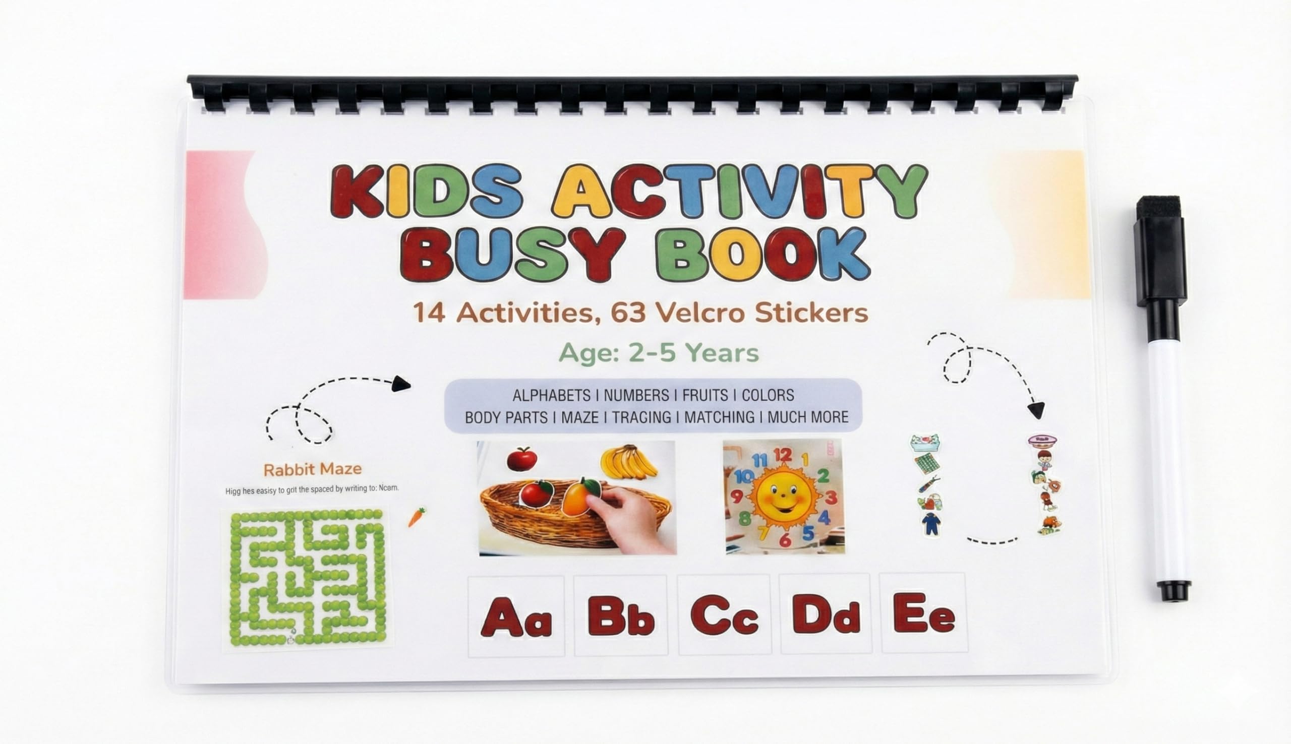 14-in-1 Kids Busy Book Binder & Preschool Learning Workbook with 14 Educational Activities | Reusable Early Education Book for Alphabets, Numbers, Colors, Fruits, Matching & Tracing | Upto 6 Years