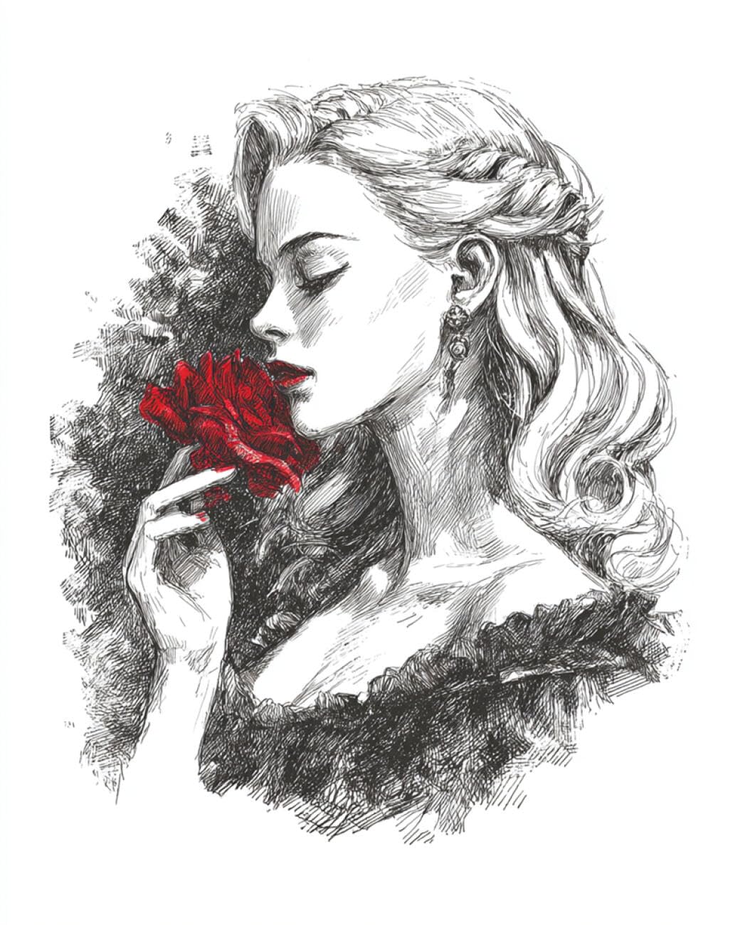 RKFLGEW 14CT Cross Stitching Kit Woman and Rose Cross Stitch Starter Set for Adults DIY Needlepoint Kits Embroidery Patterns Home Decoration 40x50cm