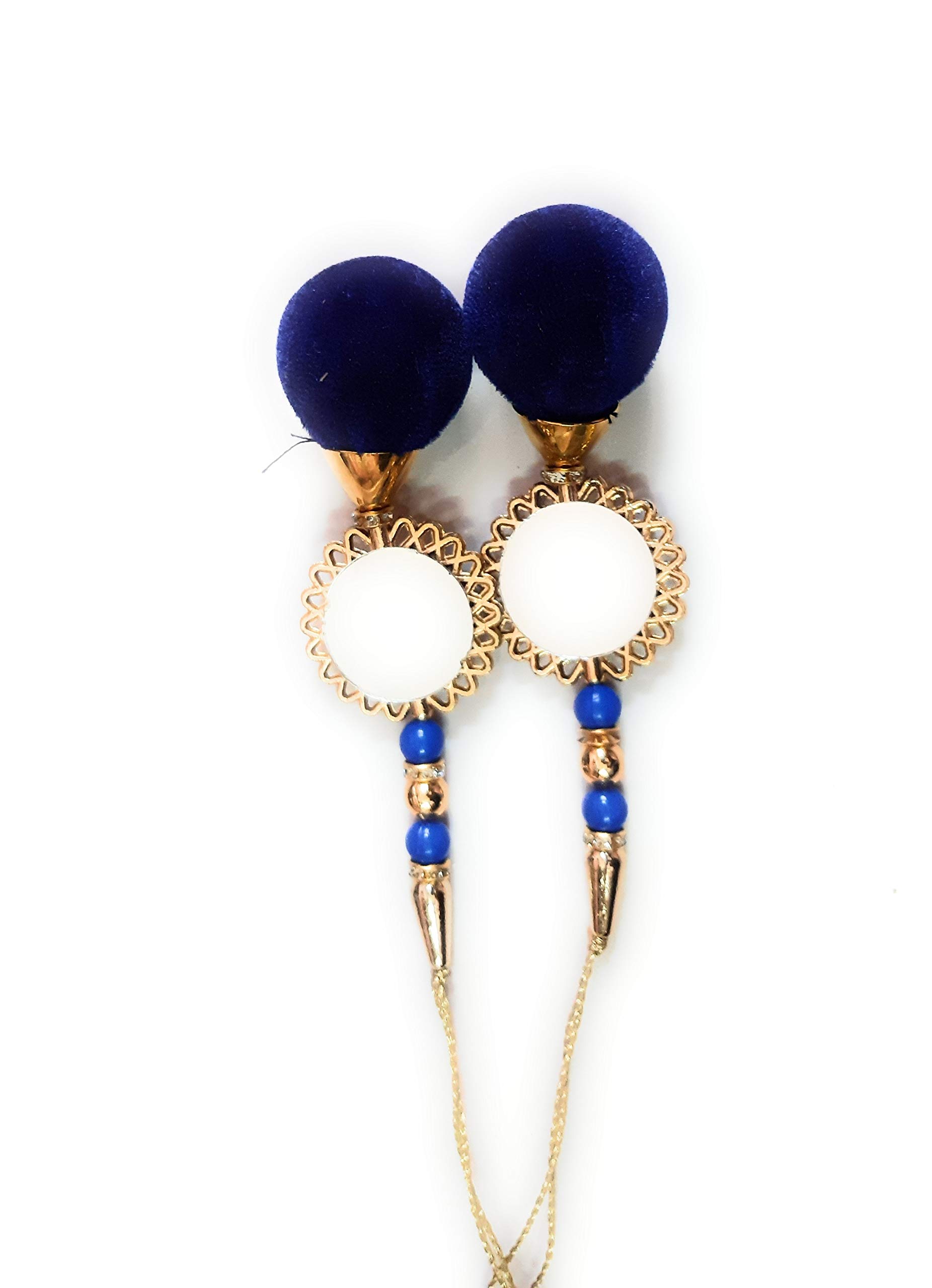 Libas Fashion Ethnic Work Fabric Velvet Hanging Tassel Latkan for Women, Golden and Blue -Set of 2 1
