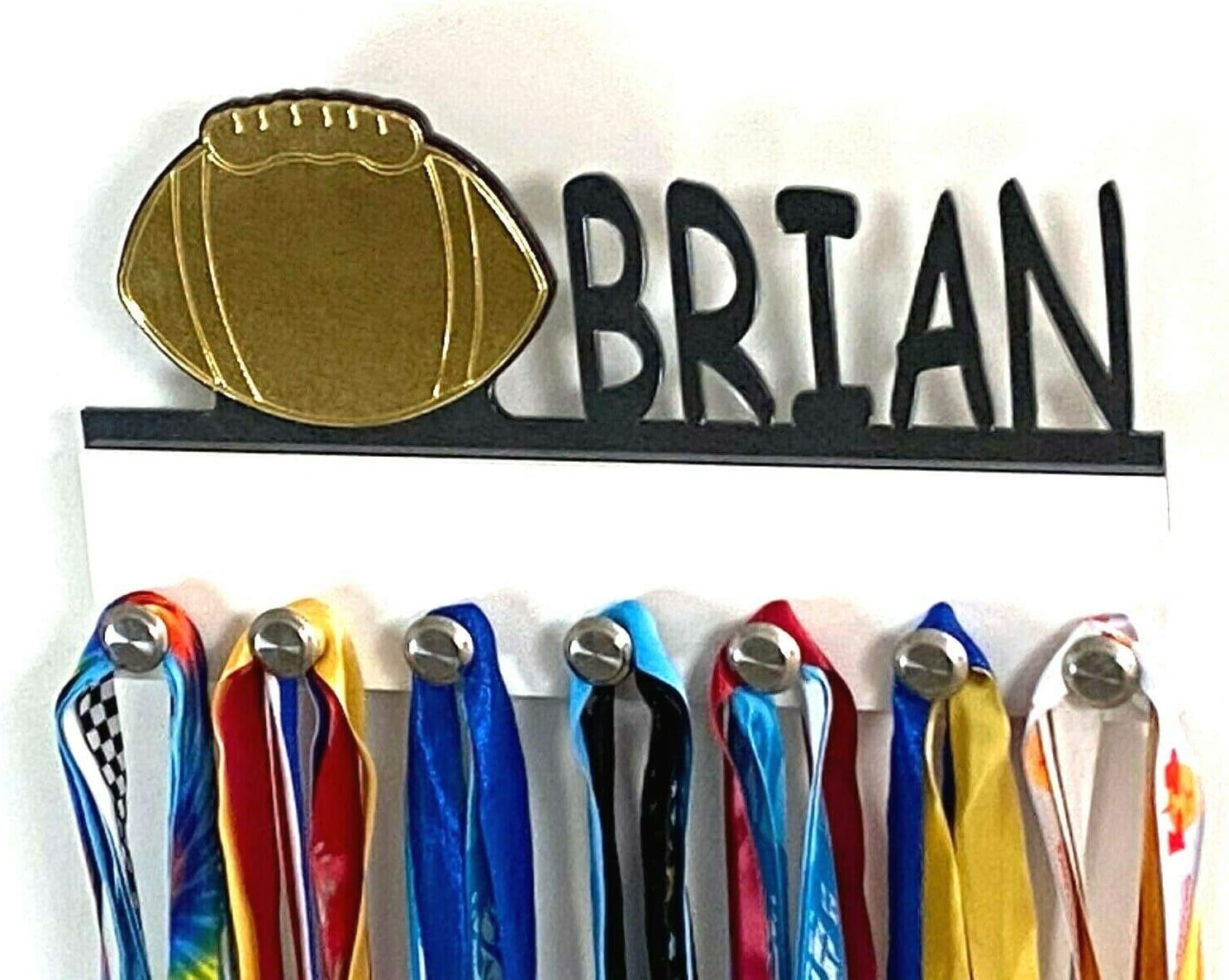 MIRROR MANIA Custom Personalized Name Medal Holder, Awards Display Organizer Hanger Rack with Hooks for 60+ Medals, Ribbons, Sports of A Kind Made to Order with Your Name On It