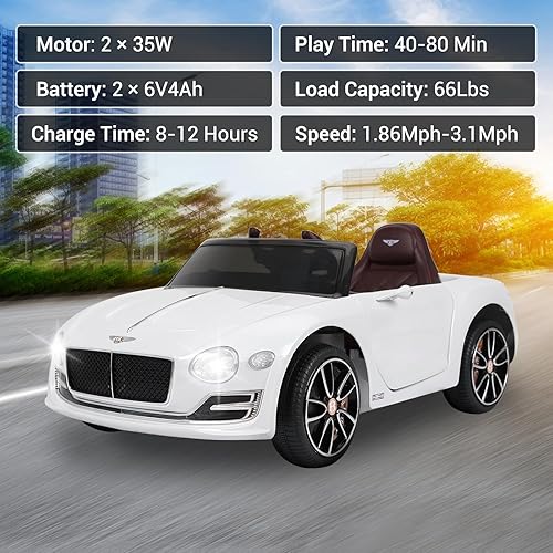 Miniatura 8 de Vehículos eléctricos Bentley con licencia de 12 V con control remoto para padres, faros, MP3, puerto USB, bocina y puertas dobles, para niños y niñas